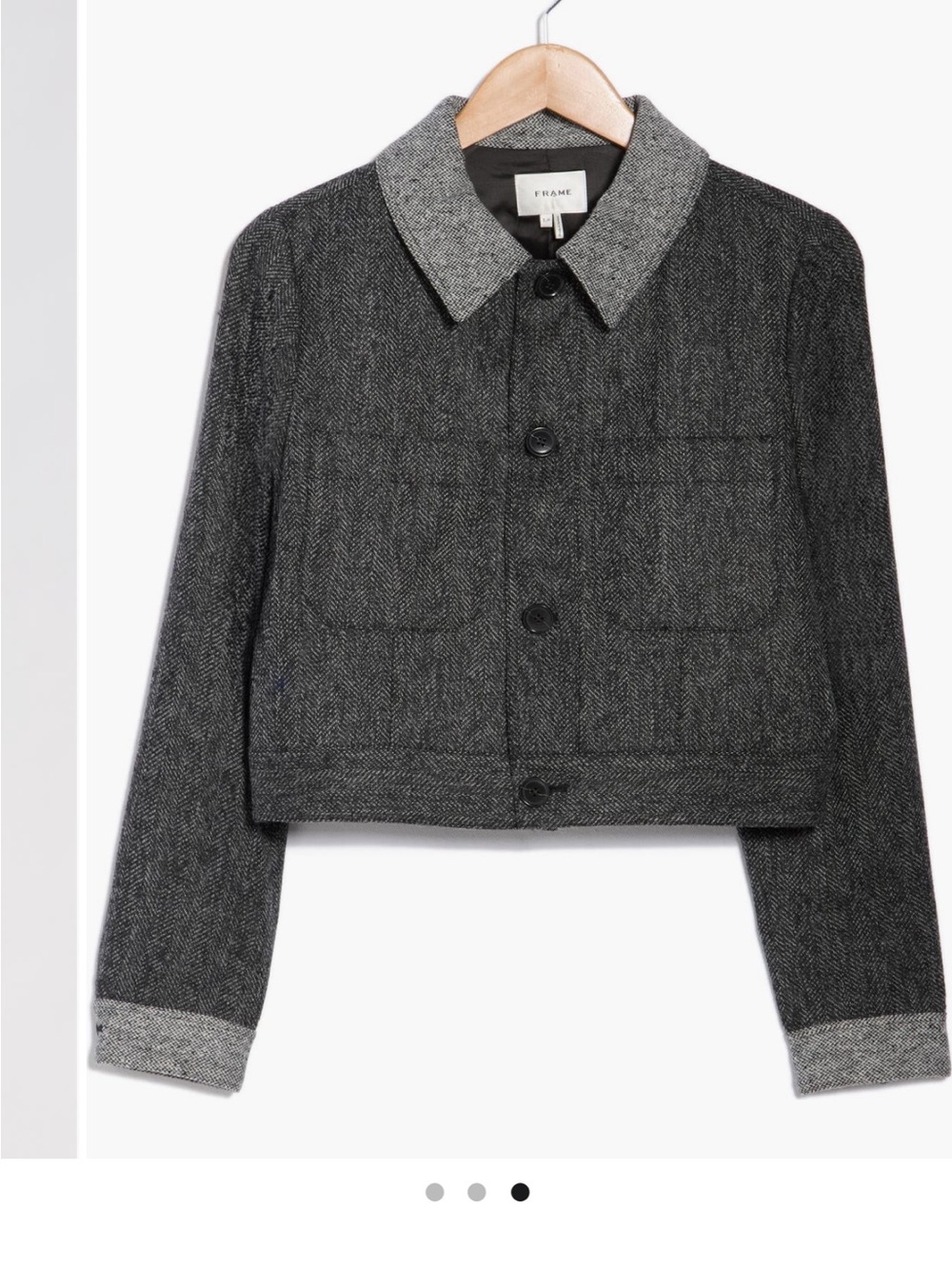 Frame Black and Gray Herringbone Cropped Wool Jacket - Picture 3 of 7